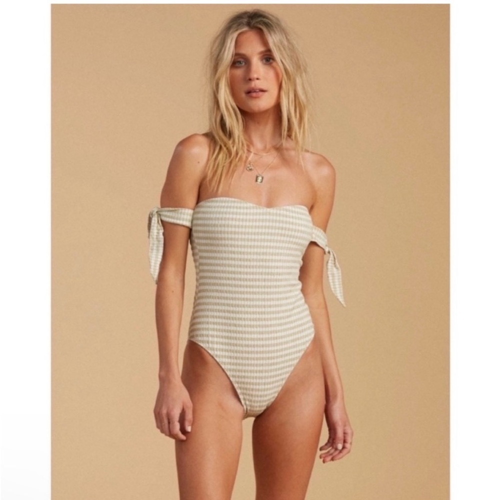 Billabong Salty Blonde Meet Your Matcha Checkered Off The Shoulder One Piece